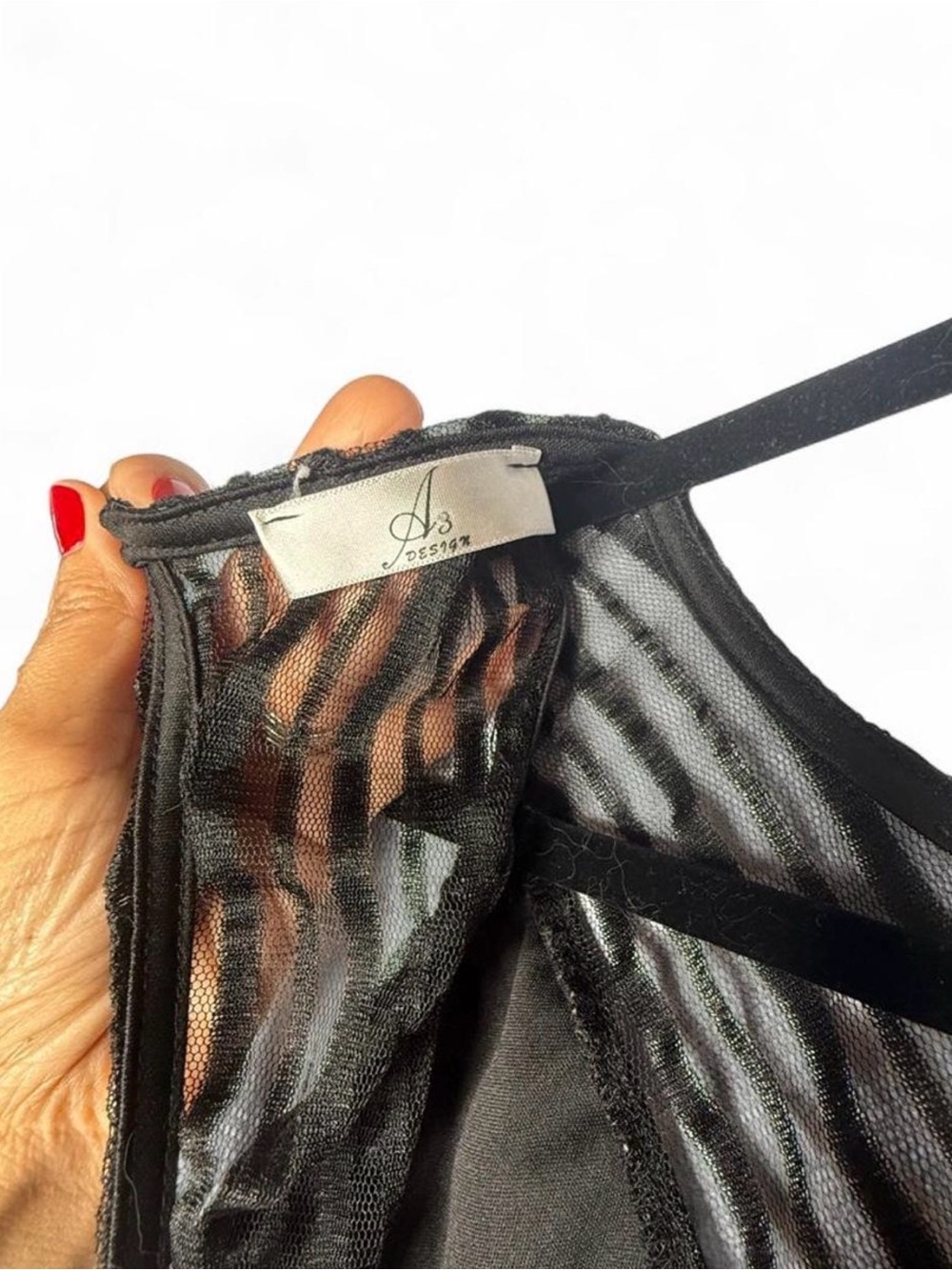 Women’s Black Sheer Stripe Lingerie bodysuit. Bottom closure. Size Large. - Picture 6 of 7